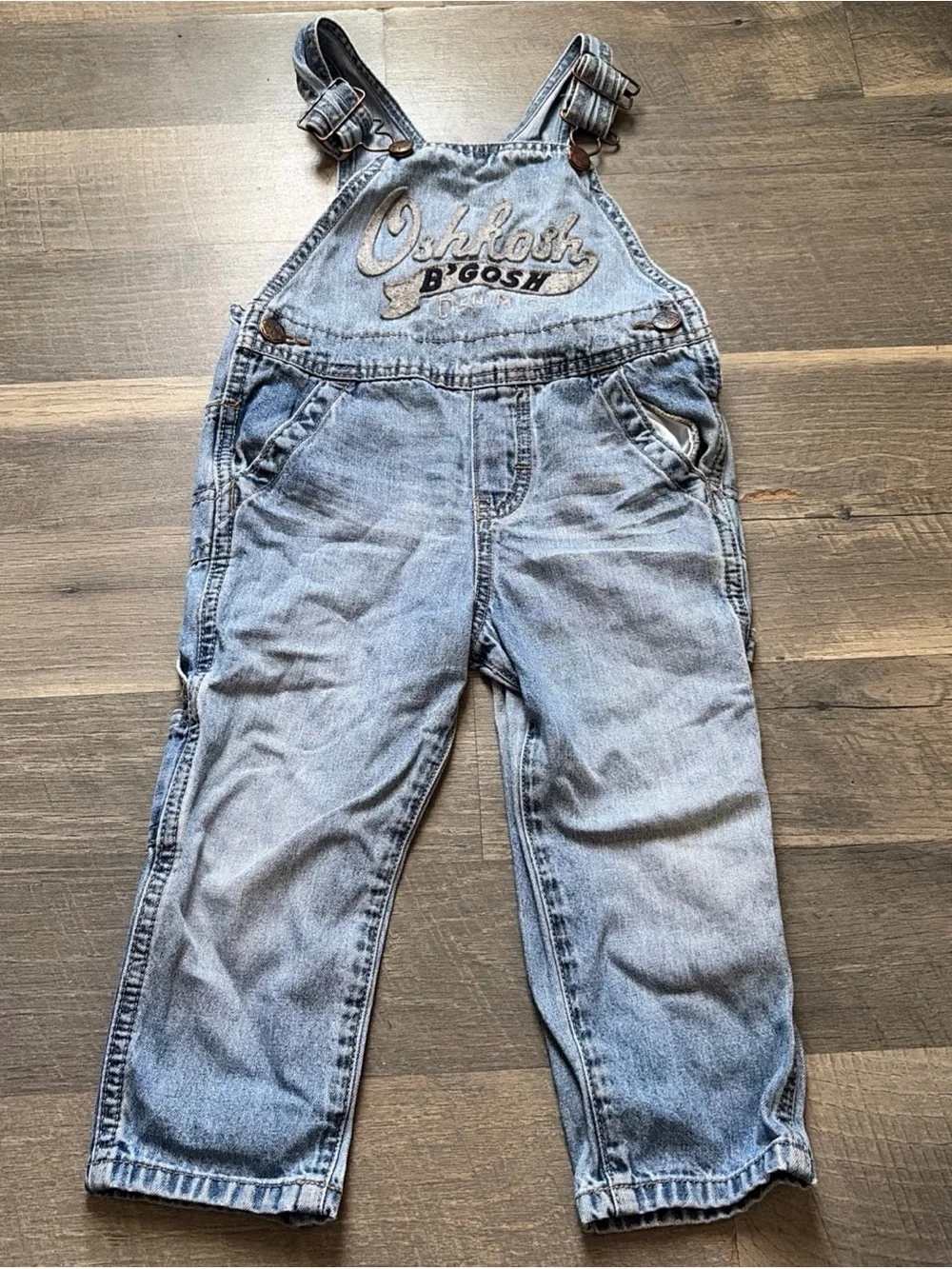 Oshkosh Toddler 2T Blue Unisex‎ Denim Overalls Stretch Embroidered 100% Cotton